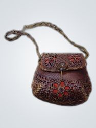Brown Embroidered Leather Purse
