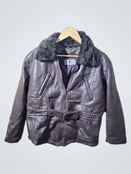 Brown Leather Jacket with Fur Collar