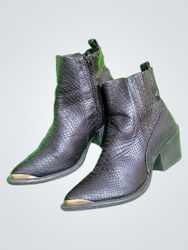 Black Leather Ankle Boots with Block Heel