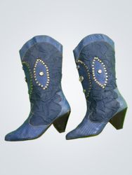 Blue Cowboy Boots with Rhinestone Embellishments