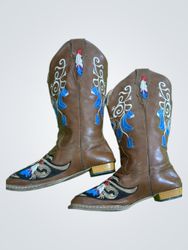 Brown Cowboy Boots with Rooster Embroidery