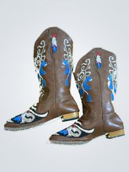 Brown Cowboy Boots with Rooster Embroidery