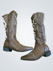 Brown Cowboy Boots with White Embroidery