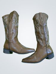 Brown Cowboy Boots with White Embroidery
