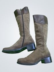 Unbranded Taupe Suede Zip-Up Knee Boots