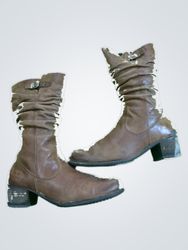 Dorking Brown Leather Ruching Mid-Calf Boots