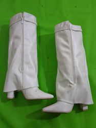 Unbranded White Leather Knee-High Boots