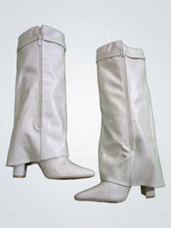 Unbranded White Leather Knee-High Boots