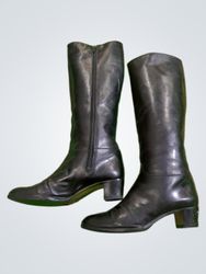 Black Leather Knee-High Boots