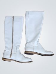 White Leather Knee High Boots