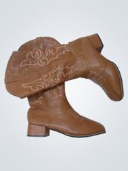 Brown Cowboy Boots with White Stitching