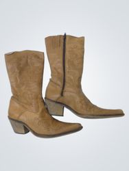 Tan Leather Cowboy Boots with Zipper