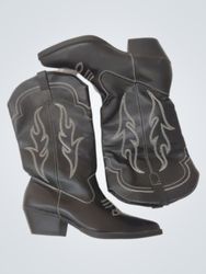 Black Cowboy Boots with Flame Stitching