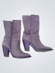 Brown Leather Boots with Zipper and Buckle