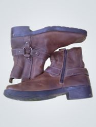 Brown Leather Boots with Buckle and Zipper