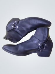 Black Leather Harness Ankle Boots