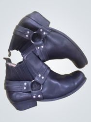 Black Leather Harness Boots