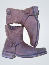 Brown Leather Boots with Buckles and Zippers