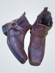 Brown Leather Ankle Boots with Buckle Straps