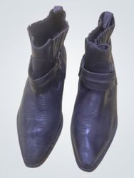 Black Leather Ankle Boots with Straps