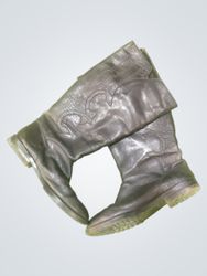 Dark Leather Boots with Embossed Design