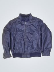 Dark Blue Leather Bomber Jacket