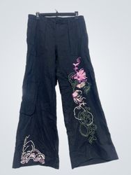 Maxime Black Wide Leg Cargo Pants with Dragon Embr..