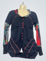 Black long sleeve dress with colorful patterned sl..