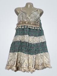 Tiered Lace and Printed Dress with Sequins