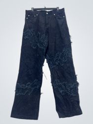 Weyz Black Corduroy Ripped Wide Leg Pants