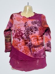 Pink and purple layered long sleeve top with text ..