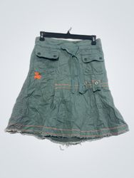 Green Cargo Skirt with Orange Stitching and Stripe..