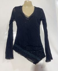 Prima Paris Black Long Sleeve Asymmetrical Hem Top