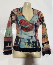 Cache Cache Graphic Mesh Long Sleeve Top