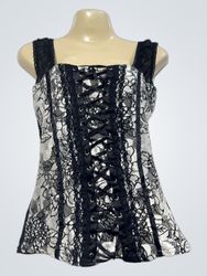 Black Lace Trimmed Corset Top