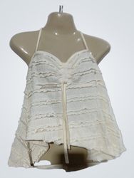 Top smanicato con balze e collo all'americana