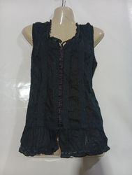 Black Sleeveless Top with Ruffle Trim