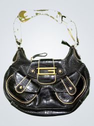 GUESS Black Crocodile Print Hobo Bag