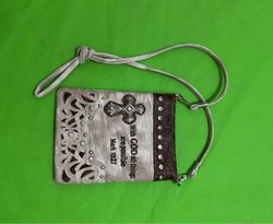Silver Leather Crossbody Bag with Embellishments
