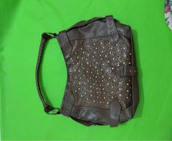 Brown Leather Studded Shoulder Bag