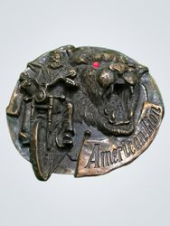Belt Buckle with Wolf and Motorcycle Design