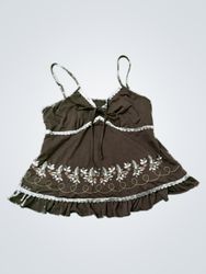 Brown Embroidered Tank Top
