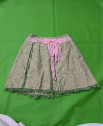 Green Floral Skirt with Pink Bow