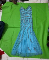 Blue Embellished Evening Dress