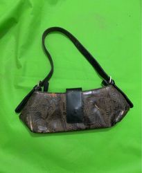 Brown embossed shoulder bag with black strap