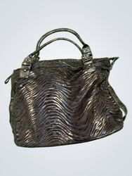 Brown textured handbag with zebra print and crocod..