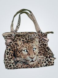 Leopard Print Shoulder Bag with Rhinestone Eyes