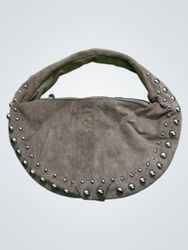 Brown Suede Studded Shoulder Bag