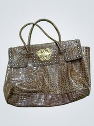 Brown Crocodile Embossed Handbag