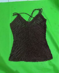 Brown knitted tank top with beaded straps